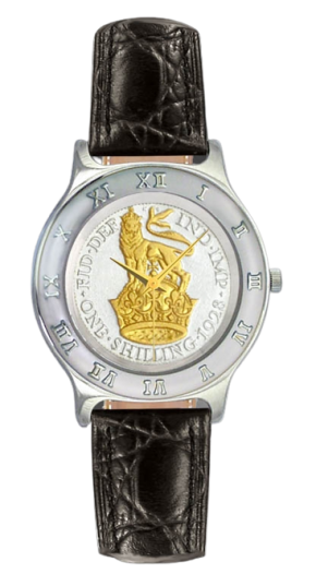 UK Shilling Ladies Coin Watch – Silver Dial with 24K Gold Accents
