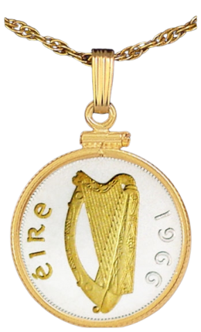 Irish Sixpence Coin Mount Necklace – 24K Gold & .999 Silver Accents