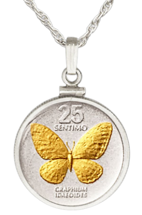 Philippines 25 Centimos Coin Necklace – Gold on Silver