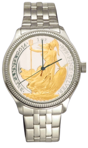 UK Silver Britannia Coin Men's Watch – 24KT Gold Highlights