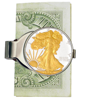 Walking Liberty Silver Half Dollar – 24K Gold Enhanced Money Clip