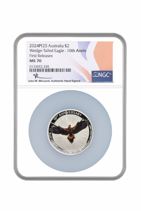 2024 Australia $2 Wedge-Tailed Eagle – 10th Ann. MS70 First Releases 2 oz Colorized