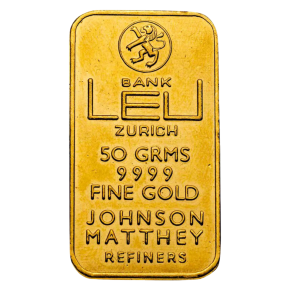 50 g Gold Bar – Johnson Matthey “Bank Leu Zurich” (Vintage Secondary Market)