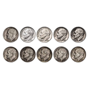 90% Silver Dimes – $1 Face Value (Avg Circulated)